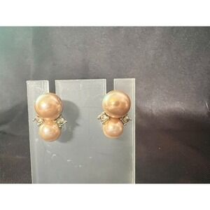 Vintage 1940s Double Faux Pearl Screwback Earrings Rhinestone Accents MCM Glam